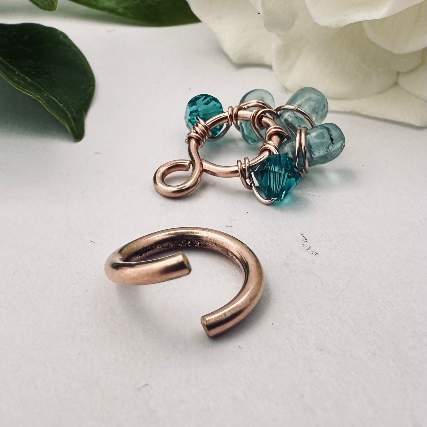Healing Crystal Apatite Dangle Cartilage Hoop - 14ga 16ga