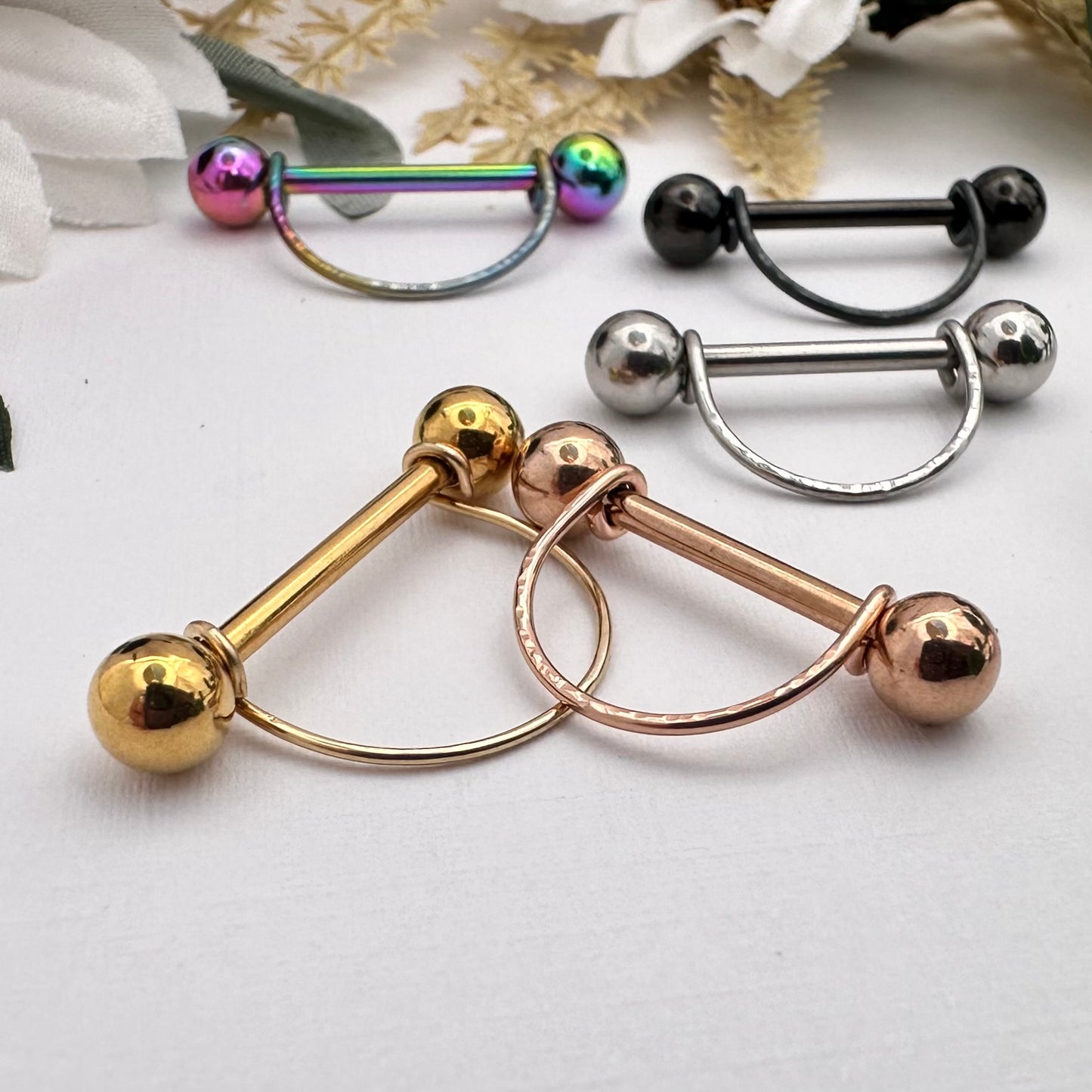 Simple Stirrup Textured Nipple Ring 316L Stainless Steel - 1pc