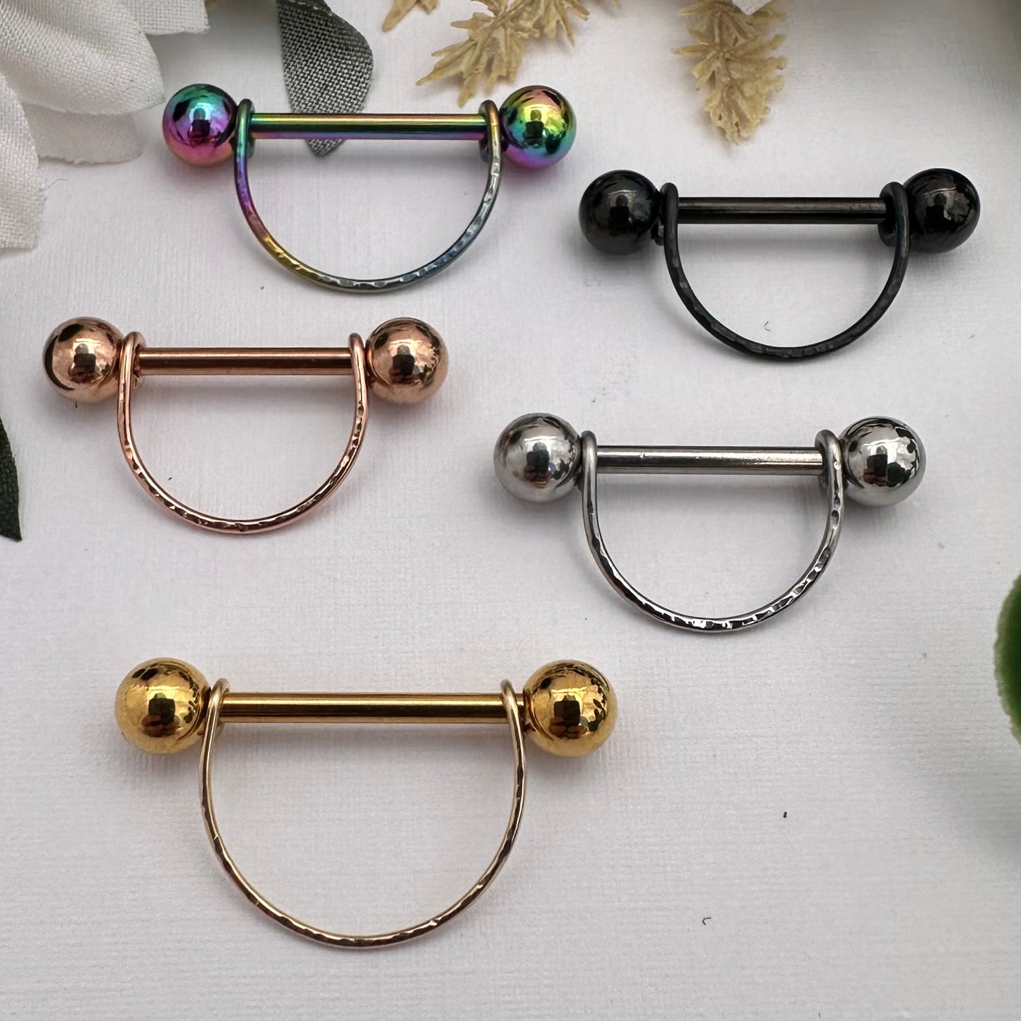 Simple Stirrup Textured Nipple Ring 316L Stainless Steel - 1pc