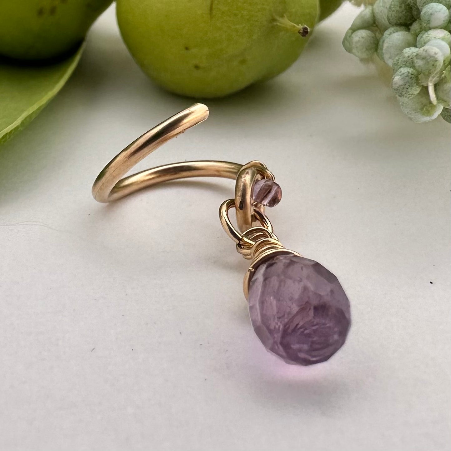 Grecian Amethyst Briolette Front Dangle Cartilage Hoop