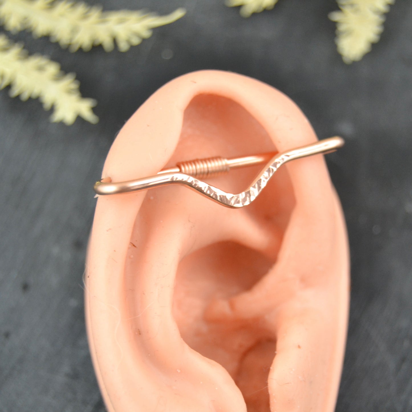 V Textured Pierced Industrial Ear Bar - 16ga