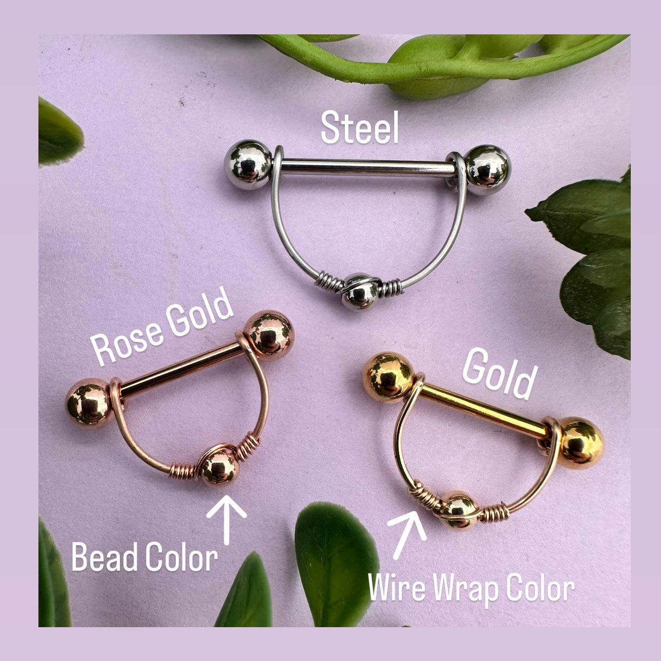 Beaded Nipple Ring Rose Gold 316L Stainless Steel - 1pc
