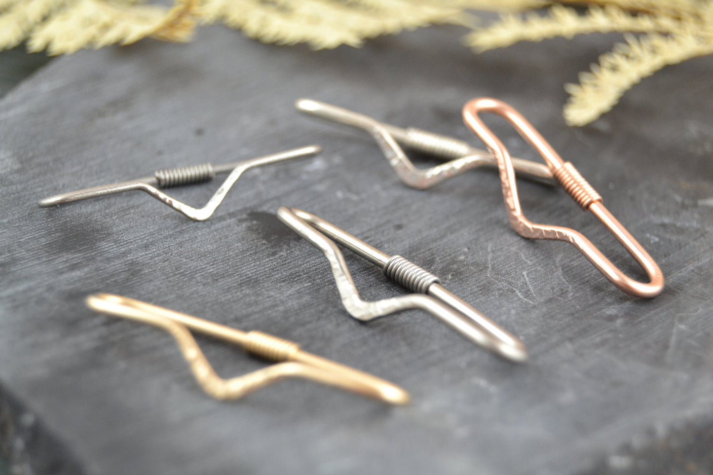 V Textured Pierced Industrial Ear Bar - 14ga