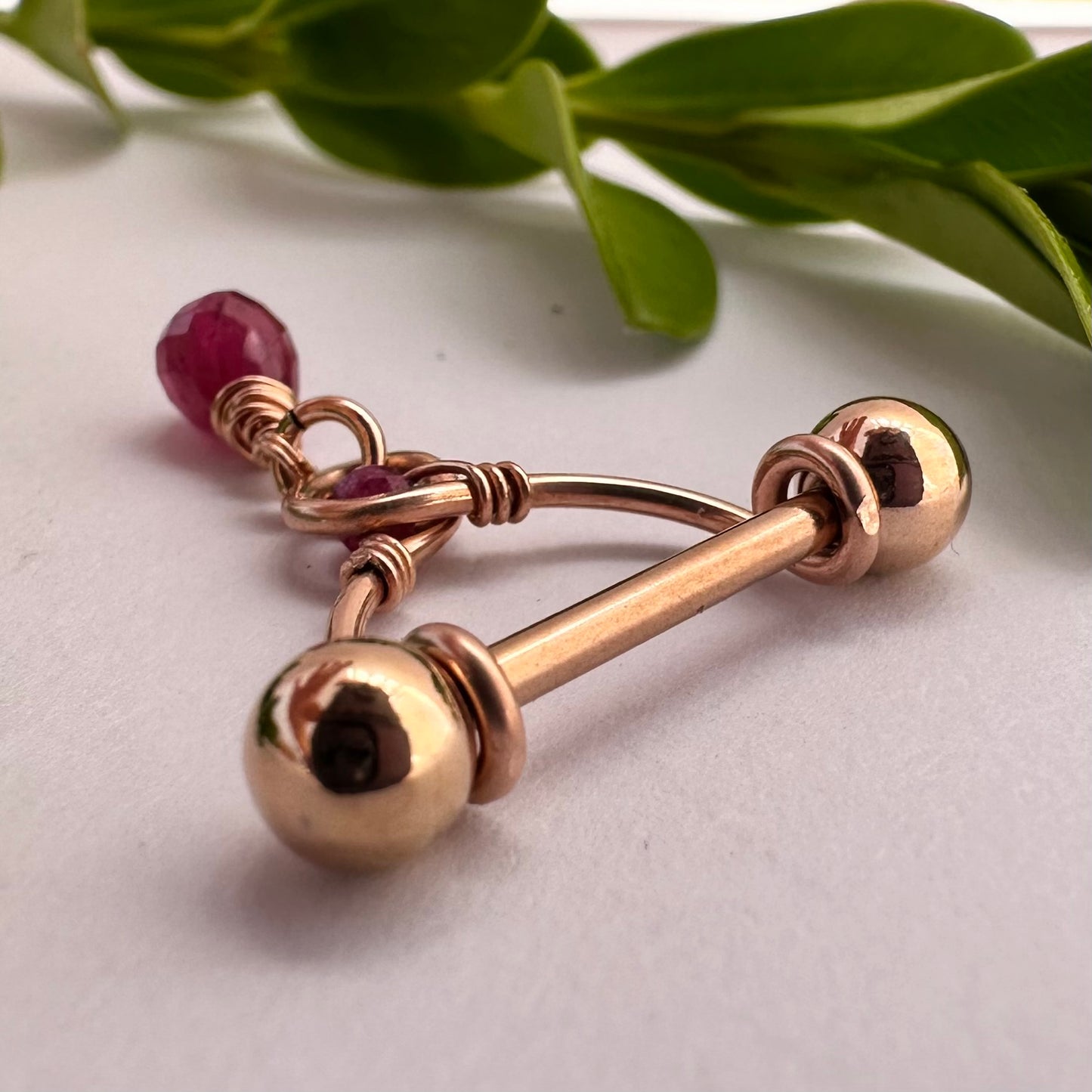 Grecian Ruby Briolette Dangle Nipple Ring Barbell