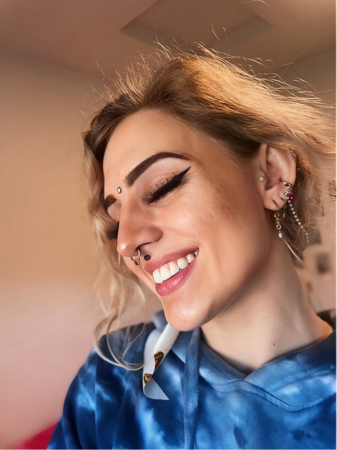 Gemstone Briolette & Crystal Cartilage Hoop - Rose Gold Fill