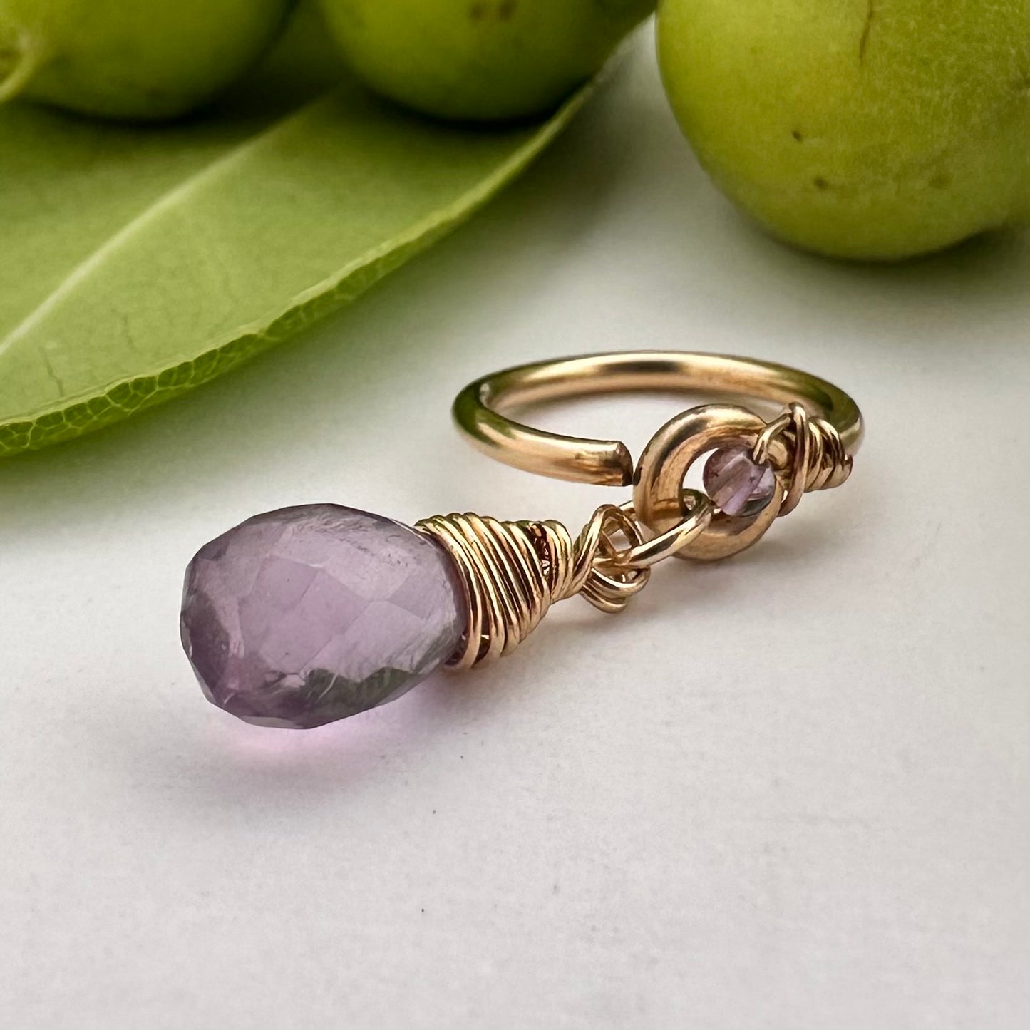 Grecian Amethyst Briolette Front Dangle Cartilage Hoop