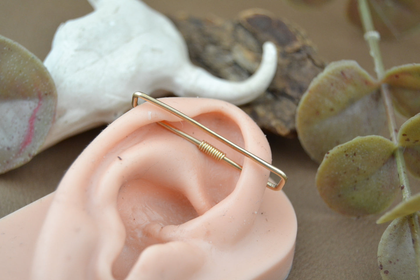 18ga Square 14k Gold Pierced Industrial Ear Bar