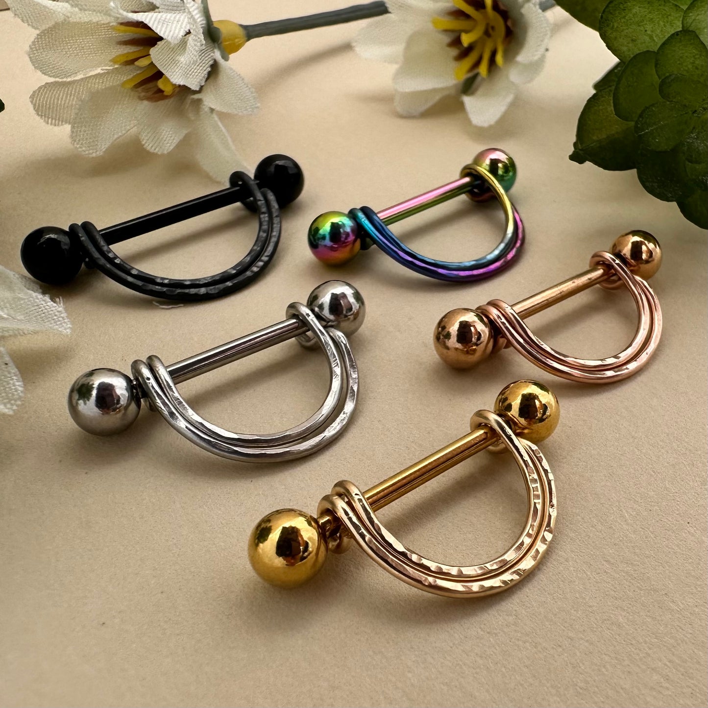 Double Banded Textured Nipple Ring 316L Stainless Steel - 1pc