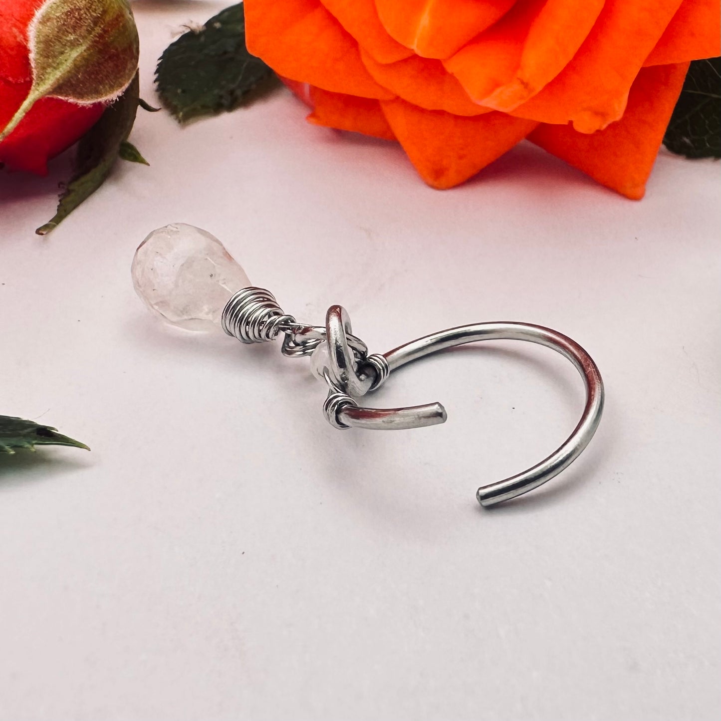 Grecian Briolette Side Dangle Cartilage Hoop - 316L Stainless Steel