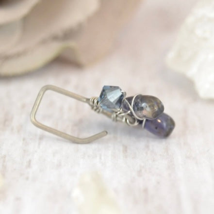 Healing Crystal Cluster Non Dangle Belly Ring - Titanium