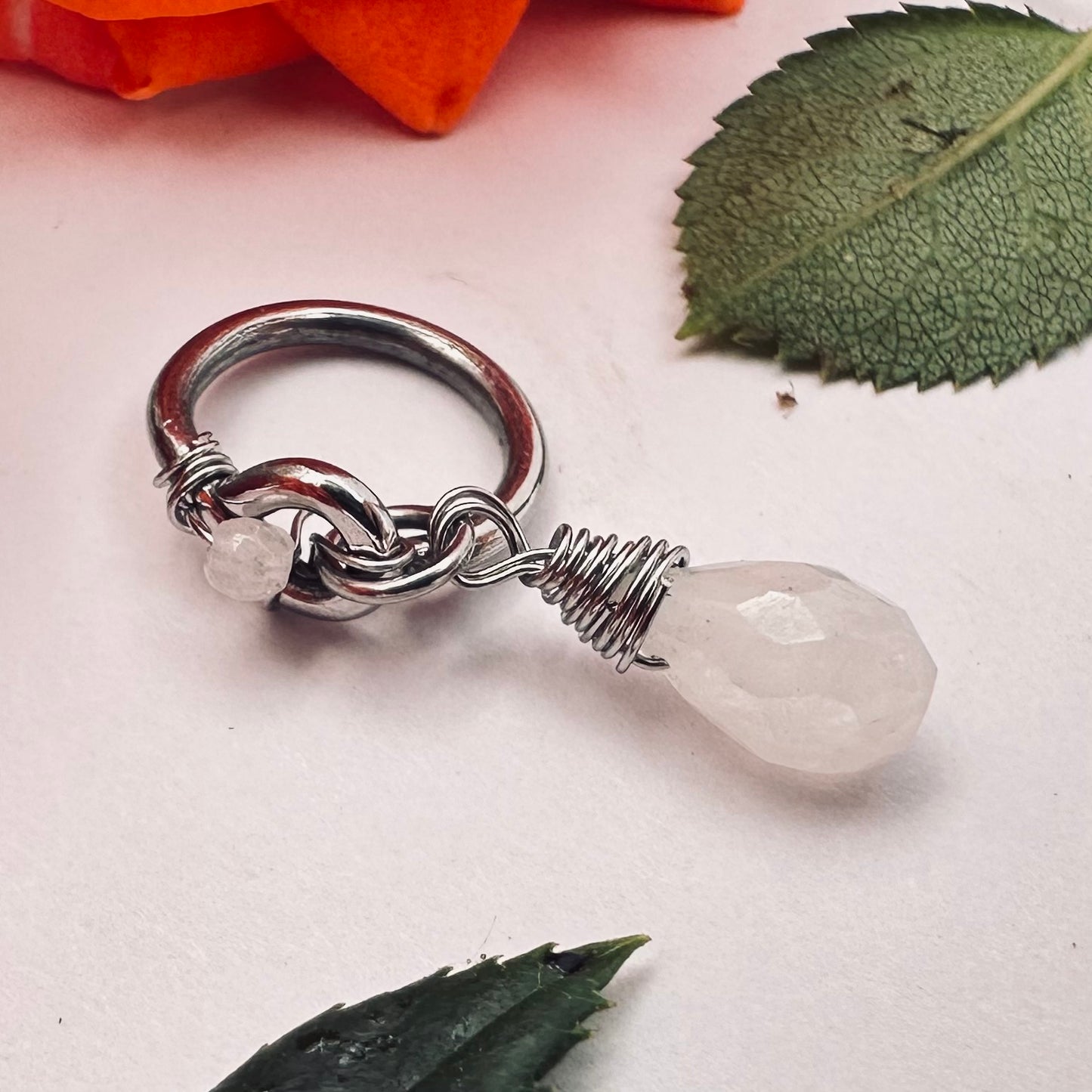 Grecian Moonstone Briolette Front Dangle Cartilage Hoop
