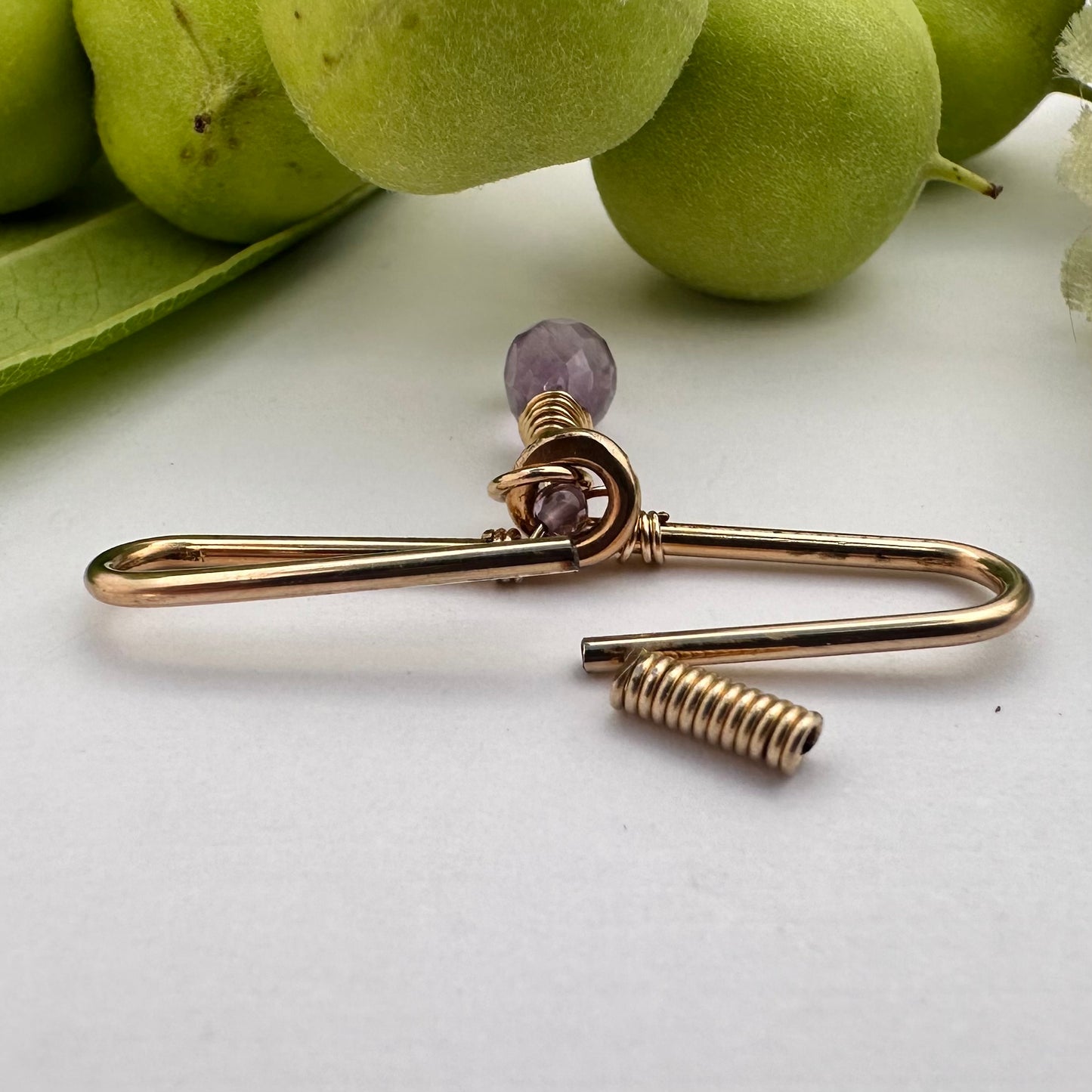 Grecian Amethyst Gemstone Dangle Pierced Industrial Ear Bar