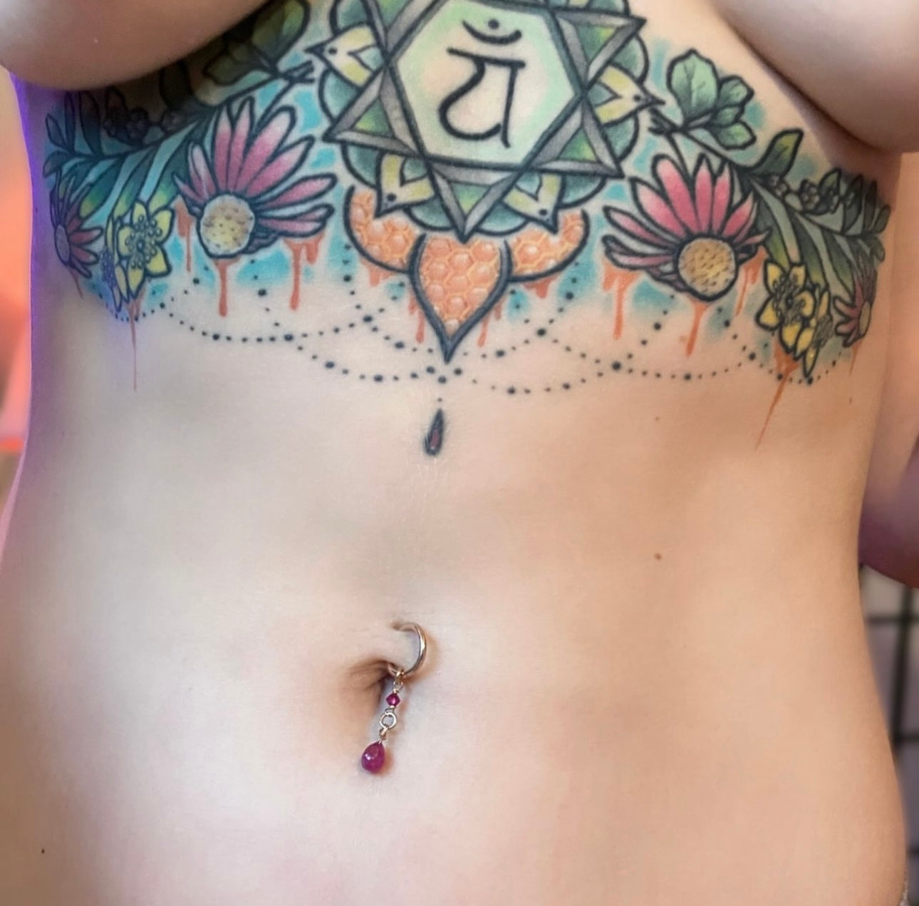Gemstone Briolette & Crystal Long Dangle Hoop Belly Ring - Rose Gold Fill, Removable