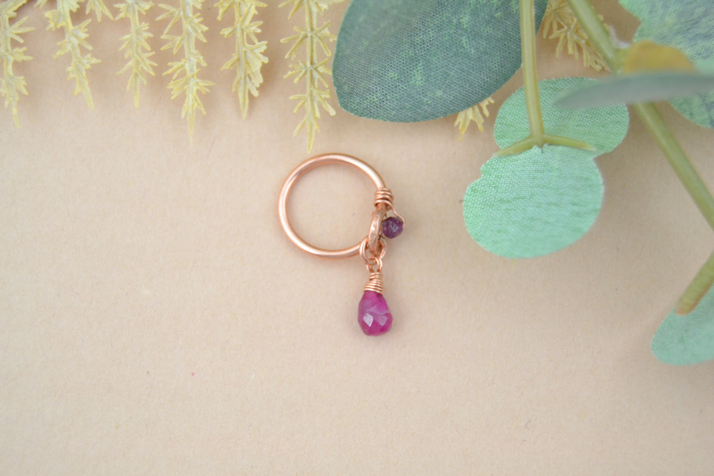 Grecian Gemstone Briolette Dangle Cartilage Hoop - Rose Gold Fill