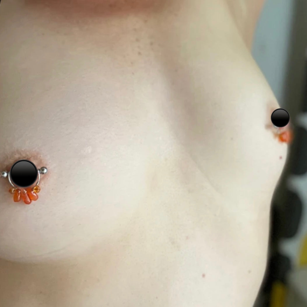 Healing Crystal Gemstone Cluster Titanium Nipple Ring - 1pc