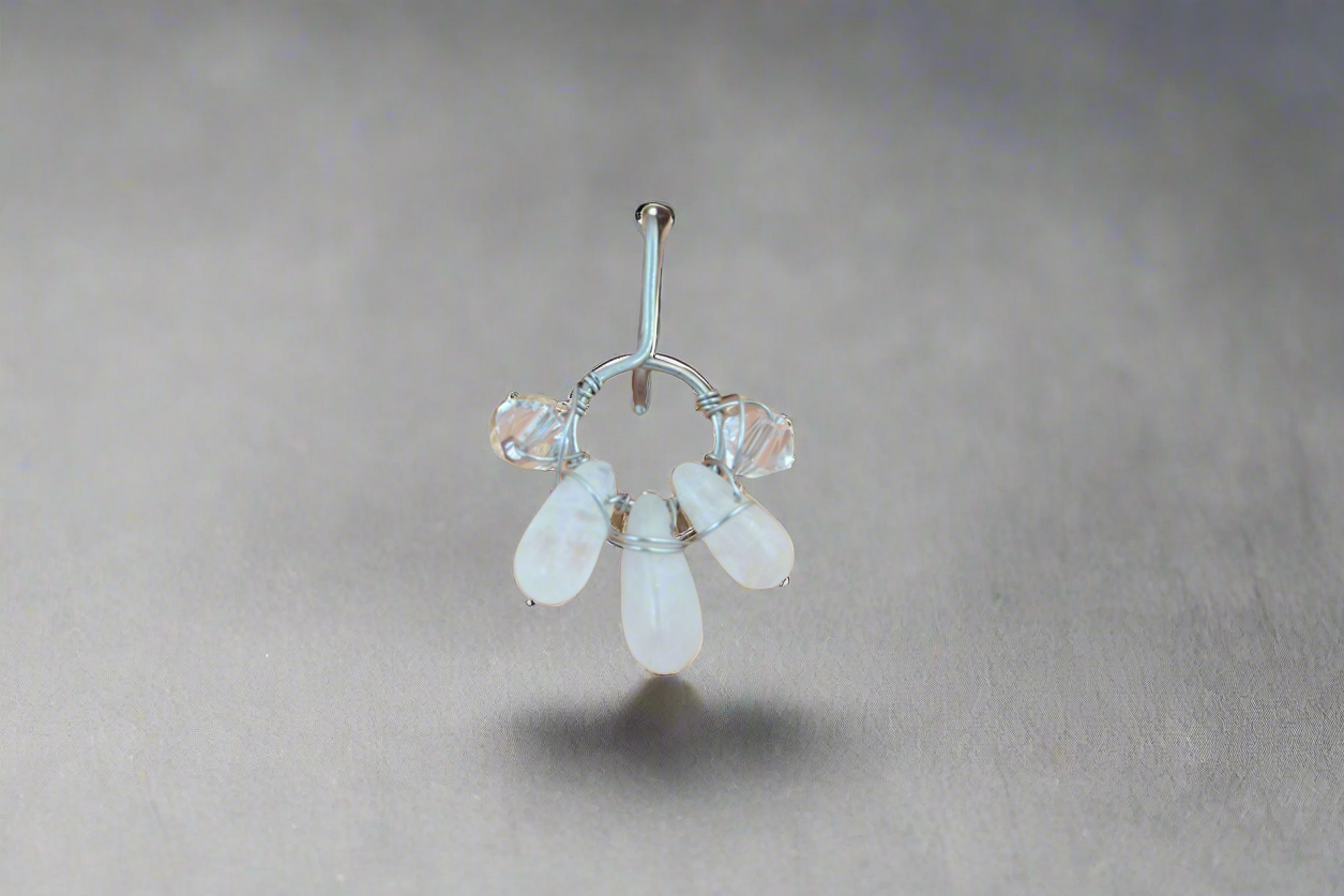 Healing Crystal Non Dangle Cluster 18k Palladium White Gold Belly Ring