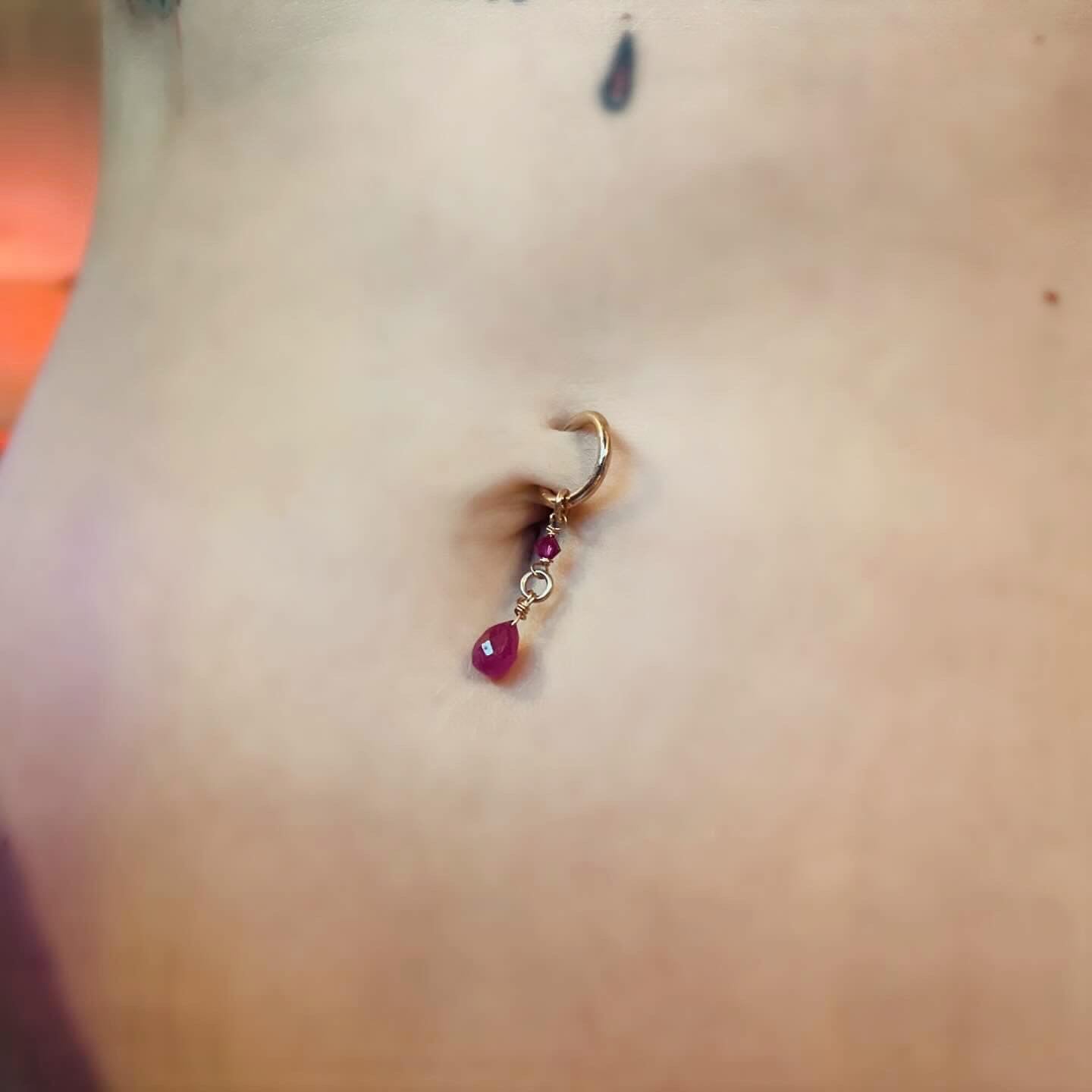 Gemstone Briolette & Crystal Long Dangle Hoop Belly Ring - Rose Gold Fill, Removable