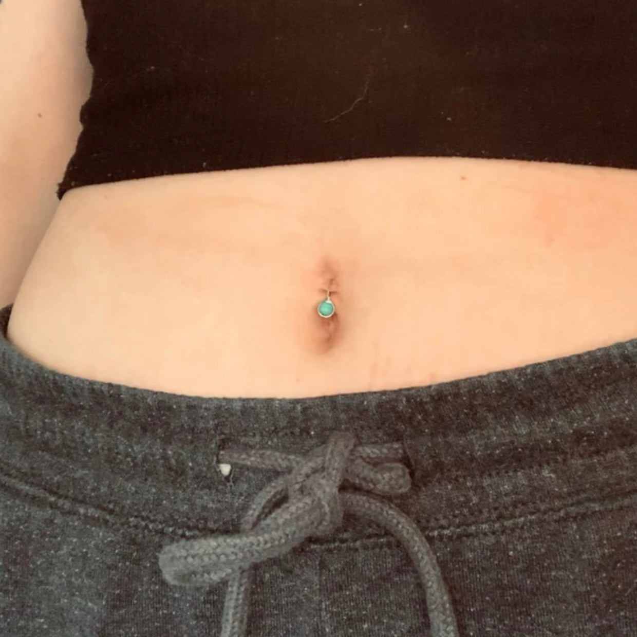 Gemstone Non Dangle Belly Ring - Solid 14k Gold 16ga