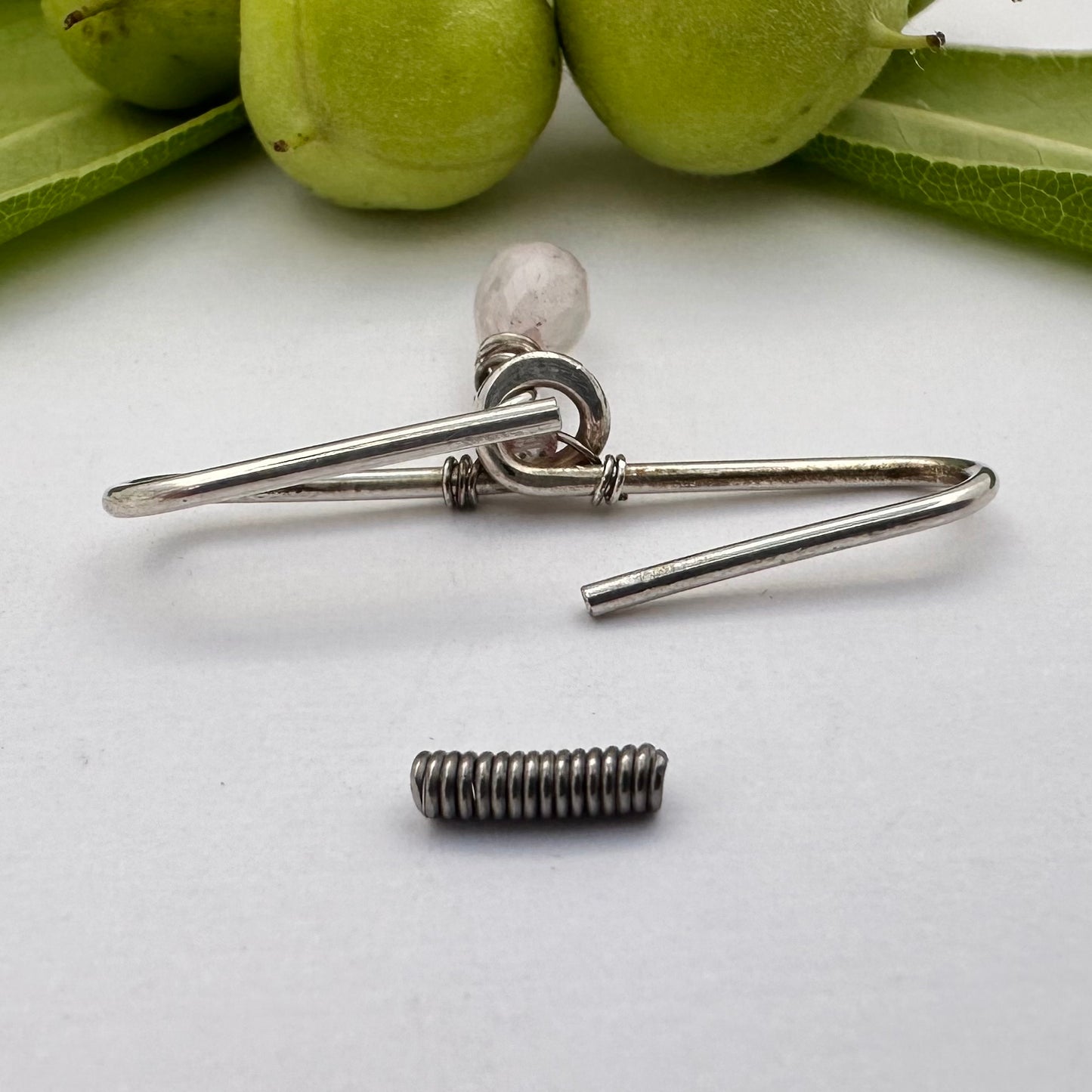 Grecian Rose Quartz Gemstone Dangle Pierced Industrial Ear Bar