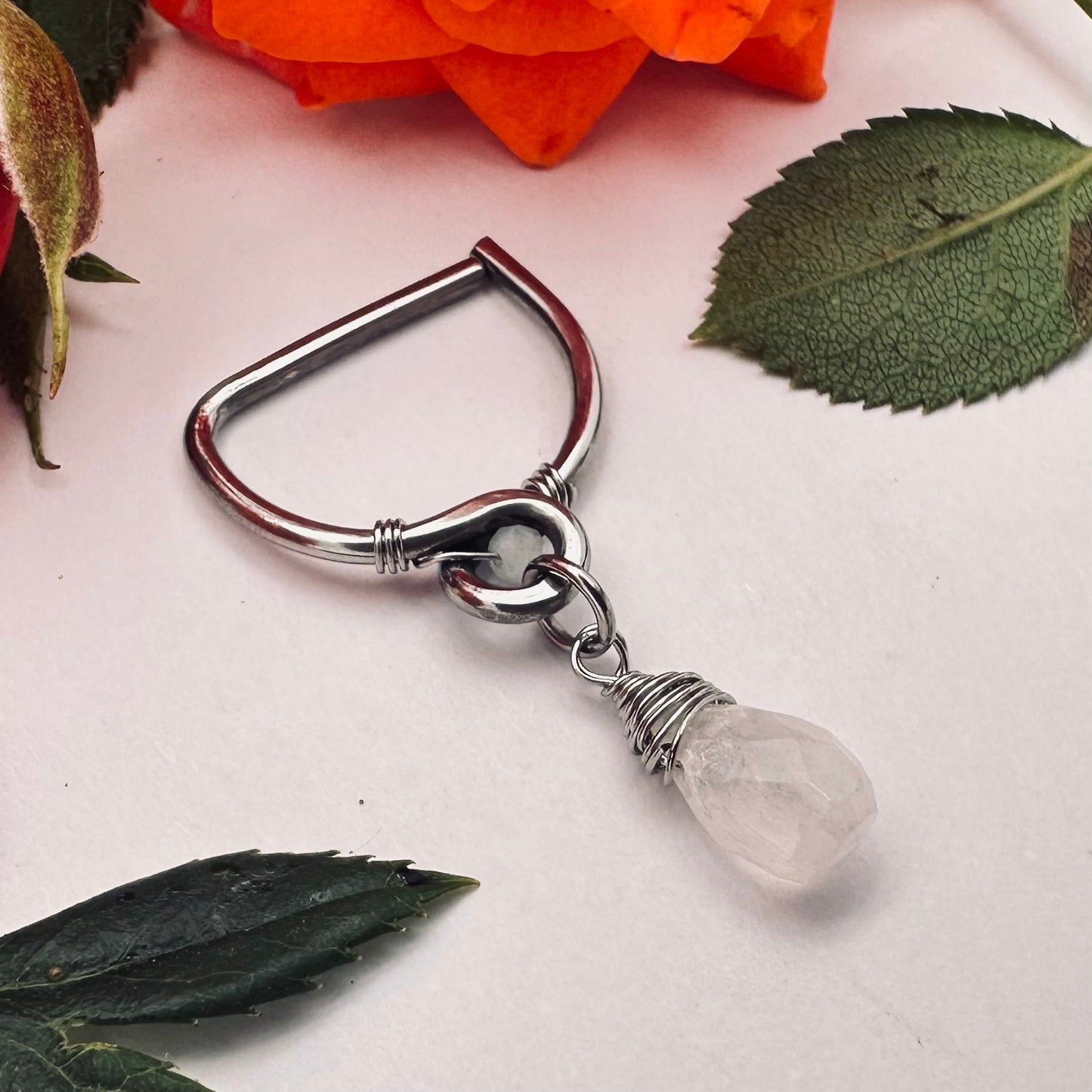Grecian Briolette Dangle Seamless Nipple Ring - 316L Stainless Steel