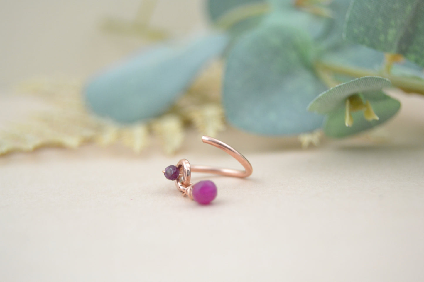 Grecian Gemstone Briolette Dangle Cartilage Hoop - Rose Gold Fill