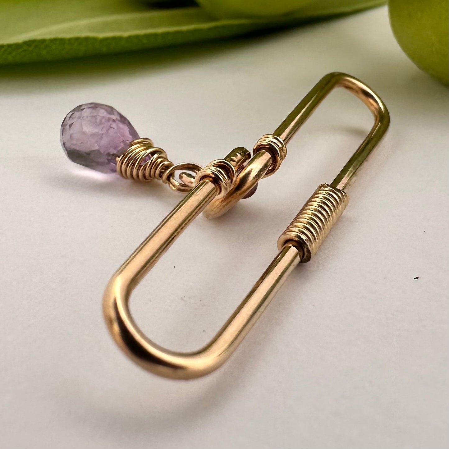 Grecian Amethyst Gemstone Dangle Pierced Industrial Ear Bar