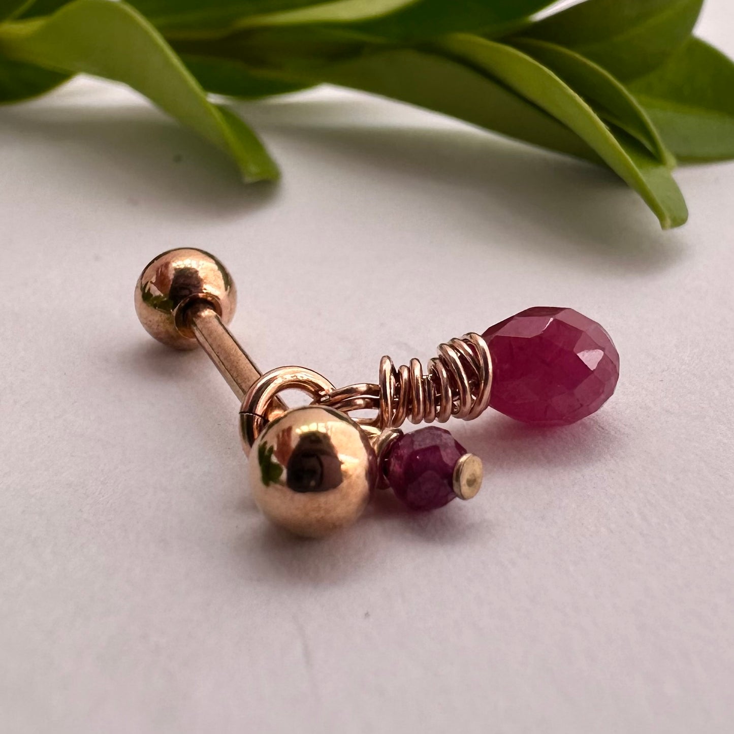Grecian Ruby Briolette Side Dangle Nipple Ring Barbell
