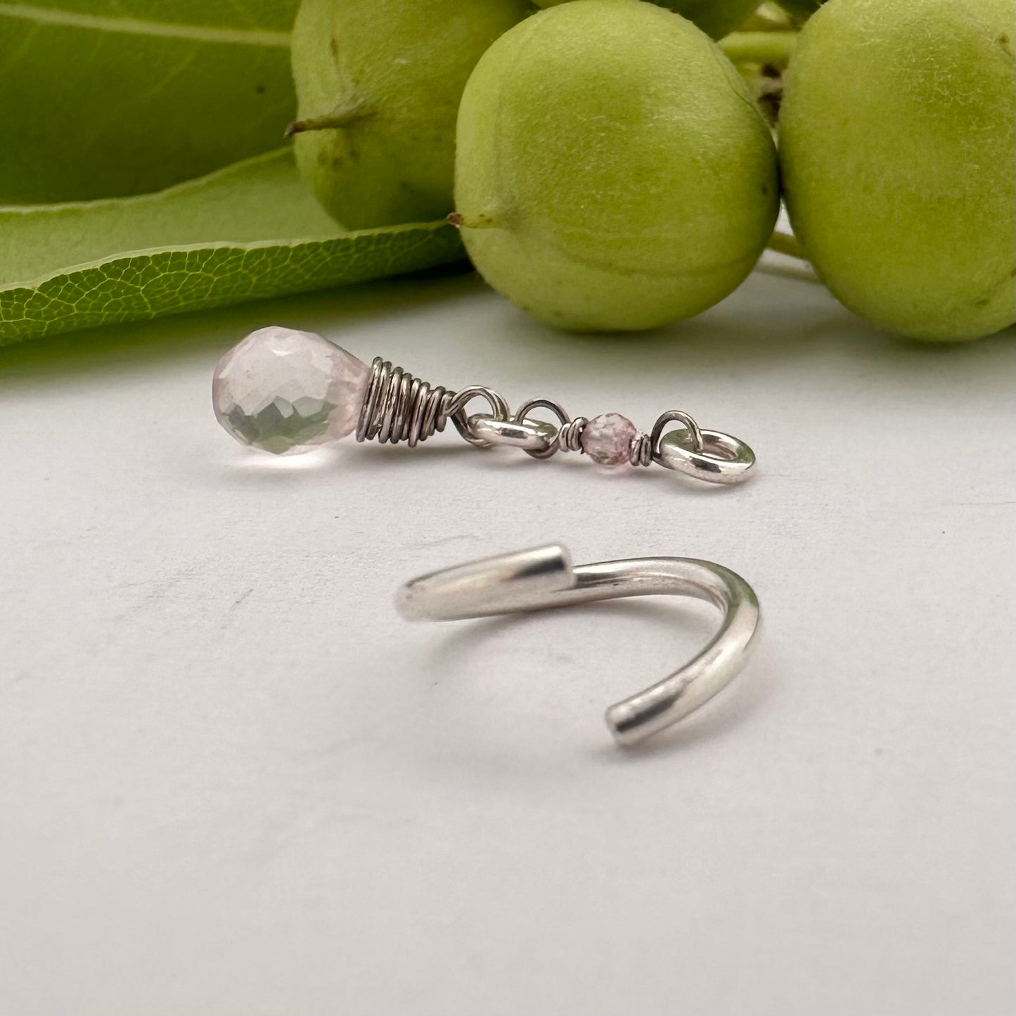 Grecian Briolette Removable Long Dangle Cartilage Hoop - 20ga 18ga Sterling Silver