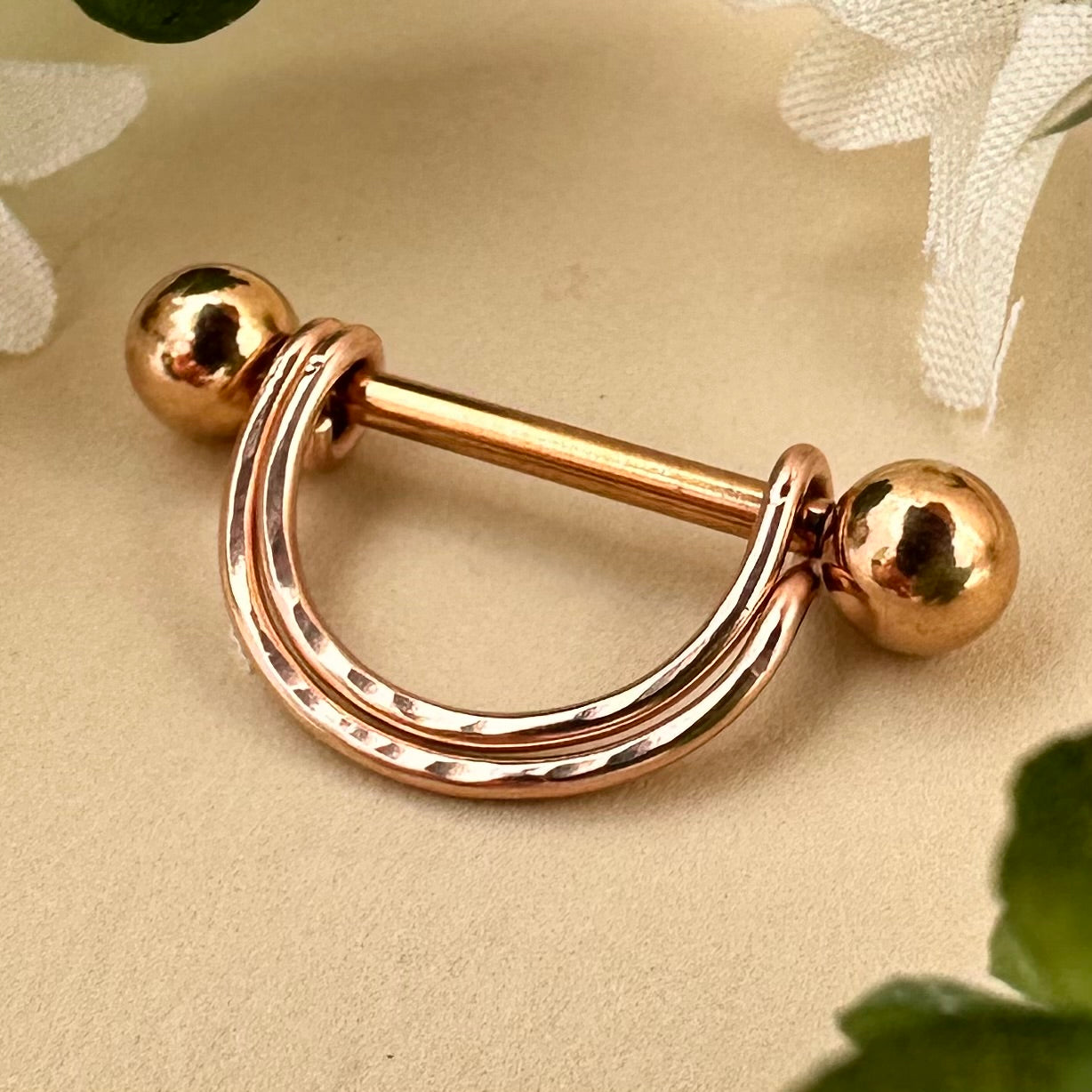 Double Banded Textured Nipple Ring Rose Gold 316L Stainless Steel - 1pc