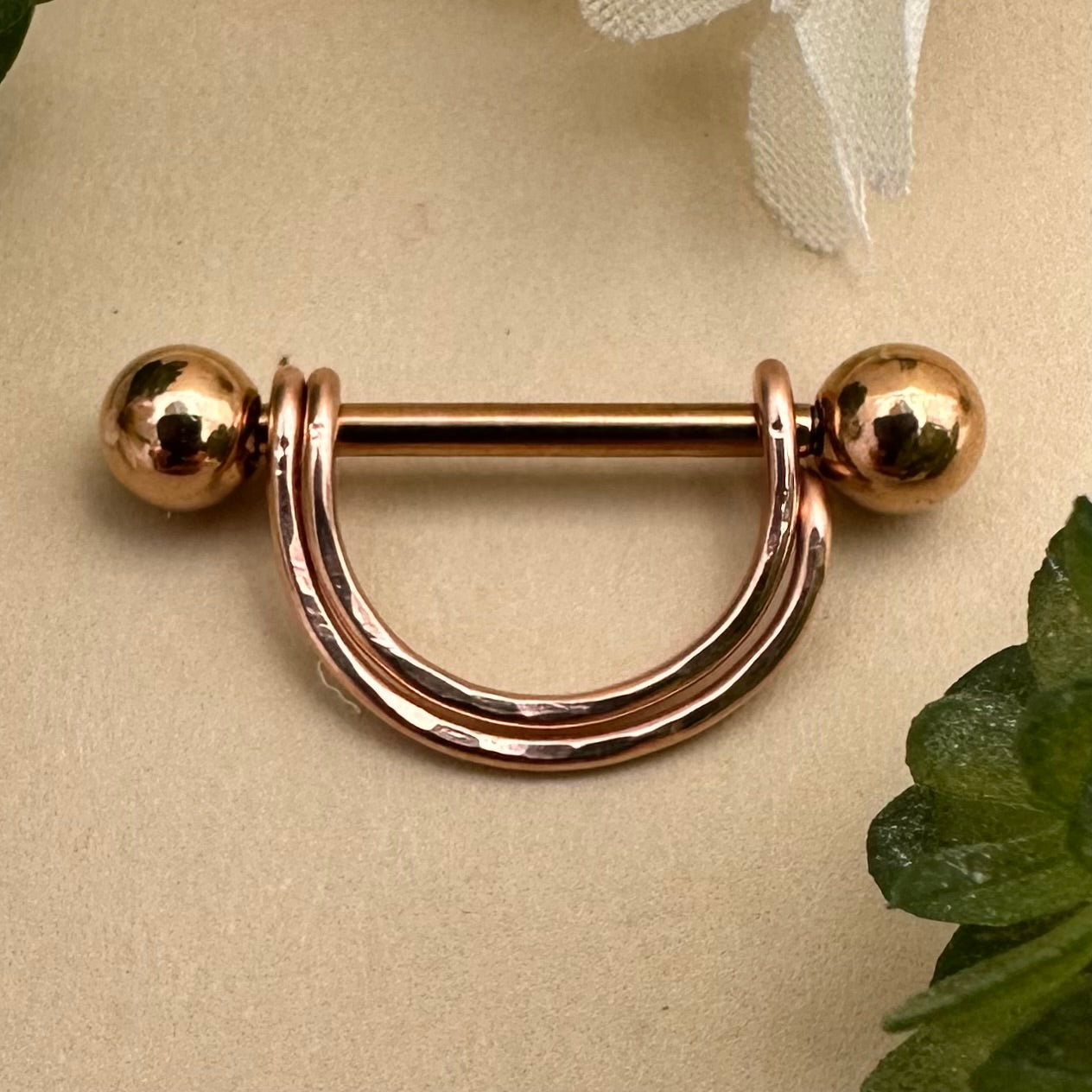 Double Banded Textured Nipple Ring Rose Gold 316L Stainless Steel - 1pc
