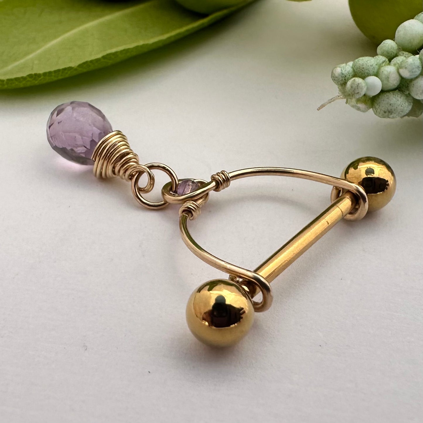 Grecian Amethyst Briolette Dangle Nipple Ring Barbell