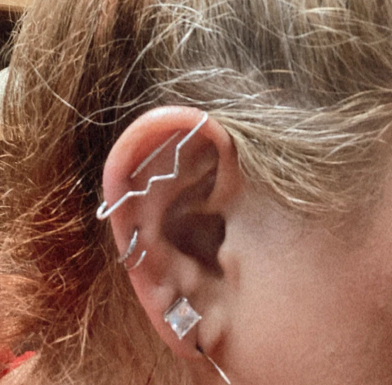 Mountain Textured Pierced Industrial Ear Bar - 18ga
