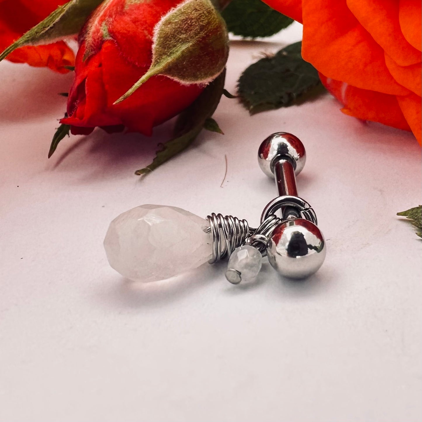 Grecian Briolette Side Dangle Nipple Ring Barbell - 316L Stainless Steel