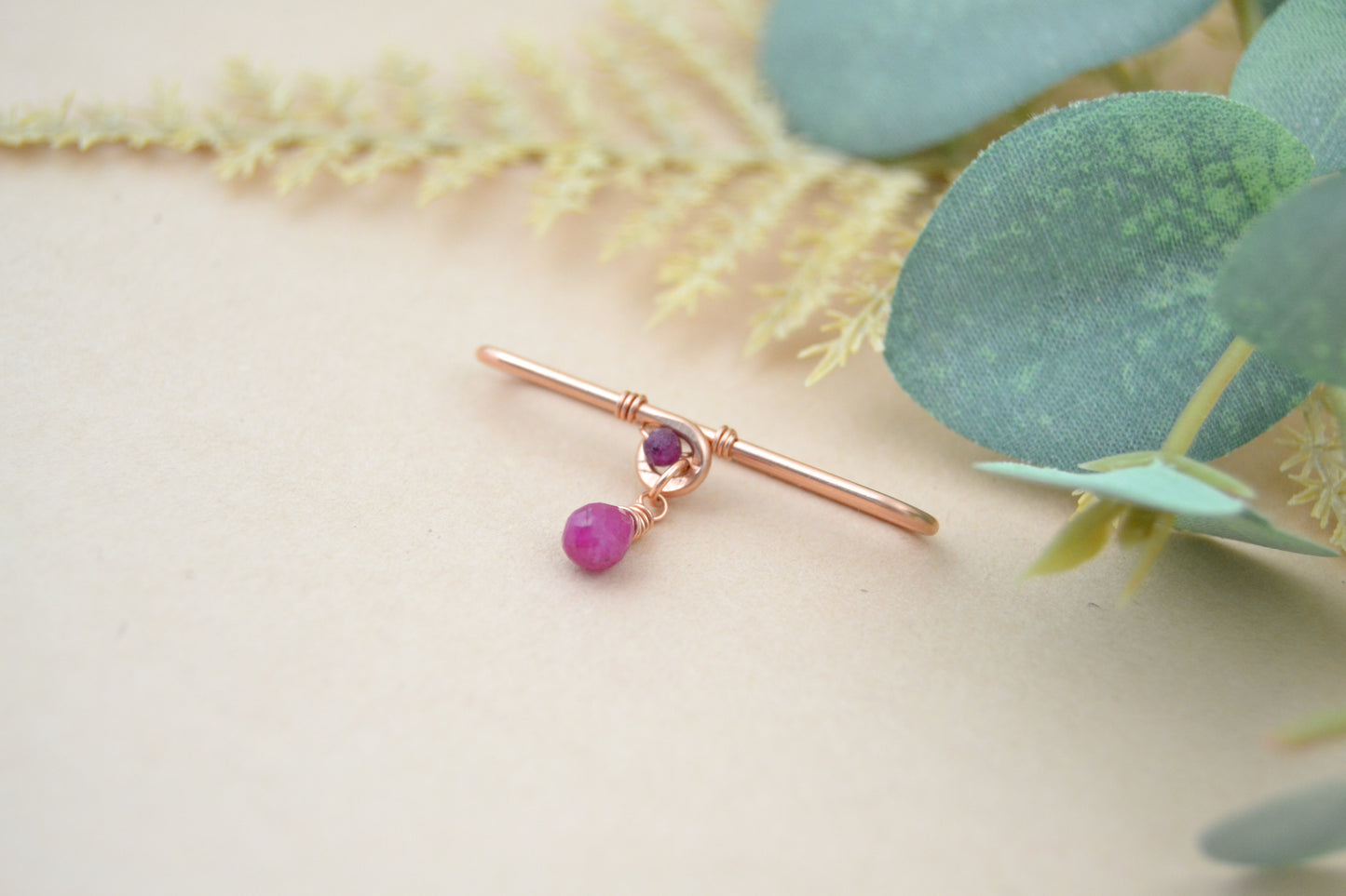 14ga Grecian Gemstone Teardrop 14k Rose Gold Pierced Industrial Ear Bar