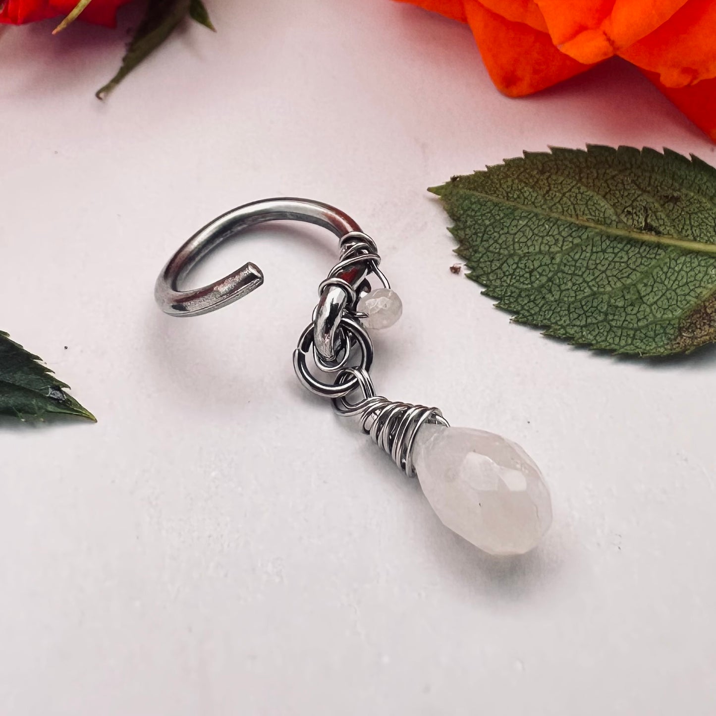 Grecian Briolette Dangle Cartilage Hoop - 316L Stainless Steel