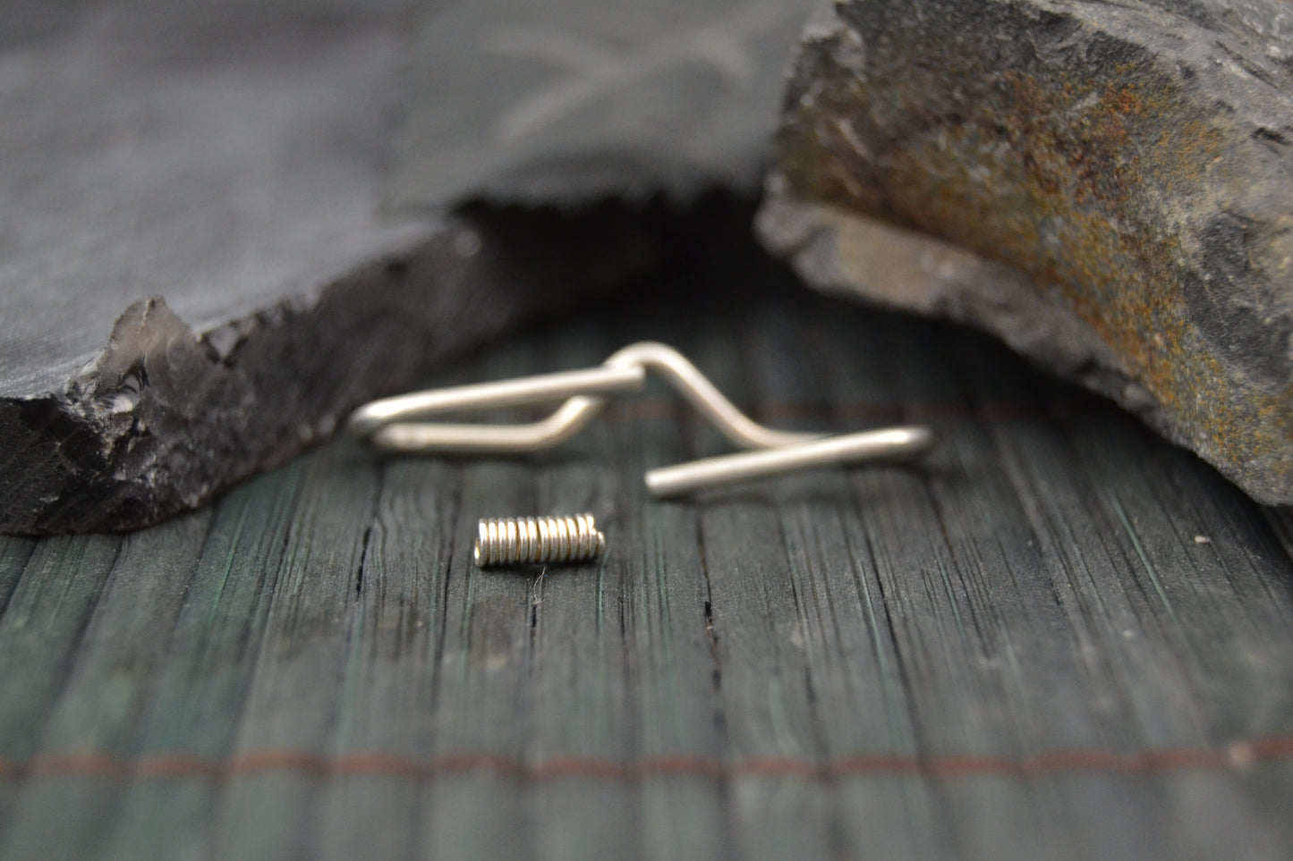 V Hatched Pierced Industrial Ear Bar