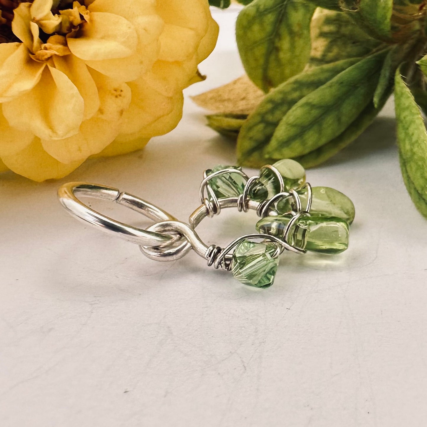Healing Crystal Peridot Dangle Cartilage Hoop - 14ga 16ga