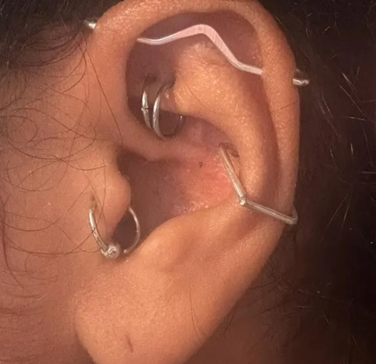 V Smooth Pierced Industrial Ear Bar - 16ga