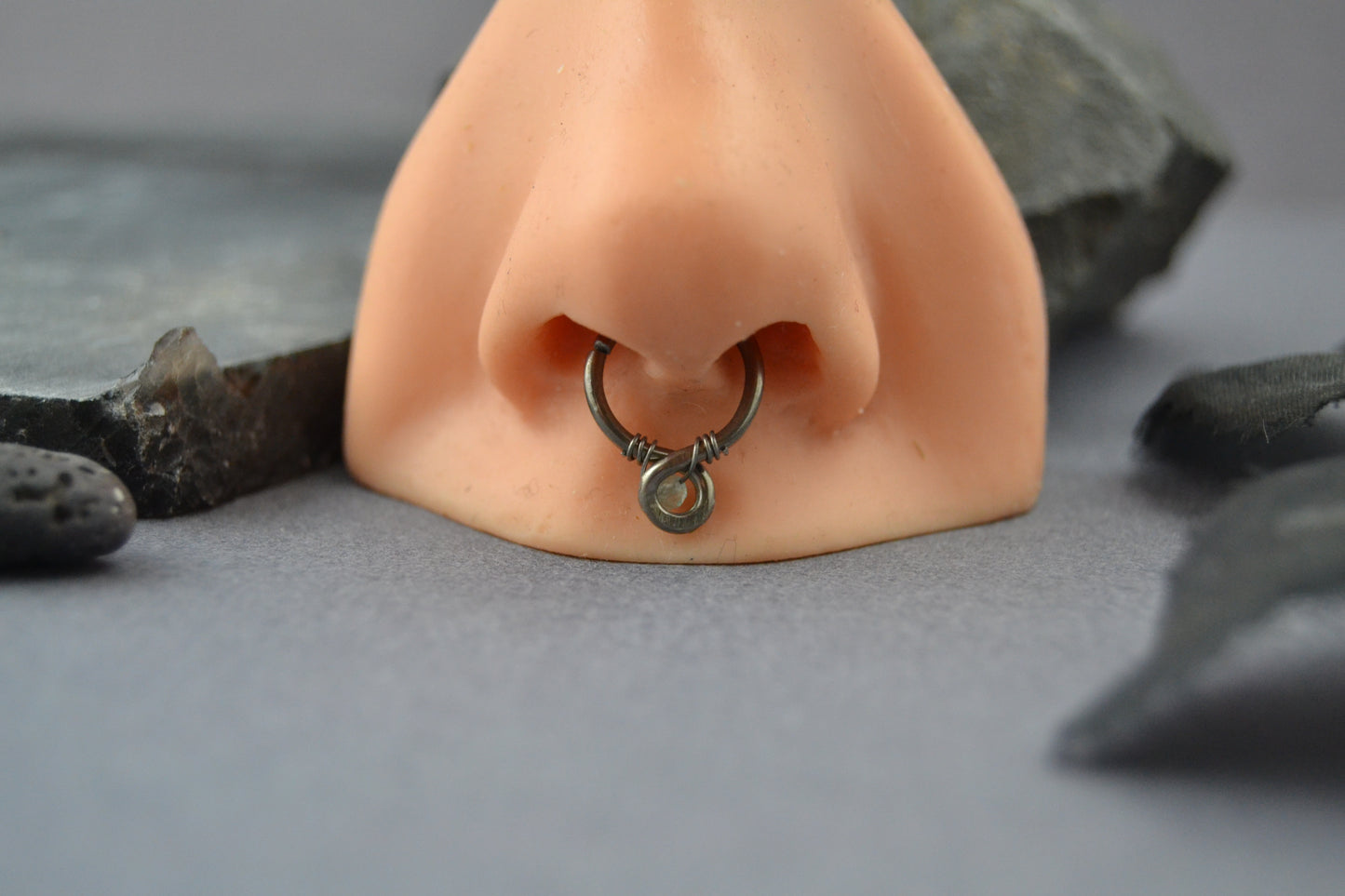 Grecian Loop Gemstone Septum Ring - Niobium