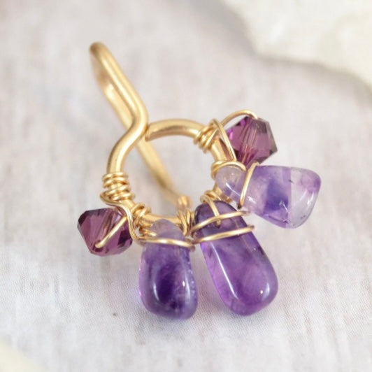 Healing Crystal Cluster Non Dangle Belly Ring - Yellow Gold Fill