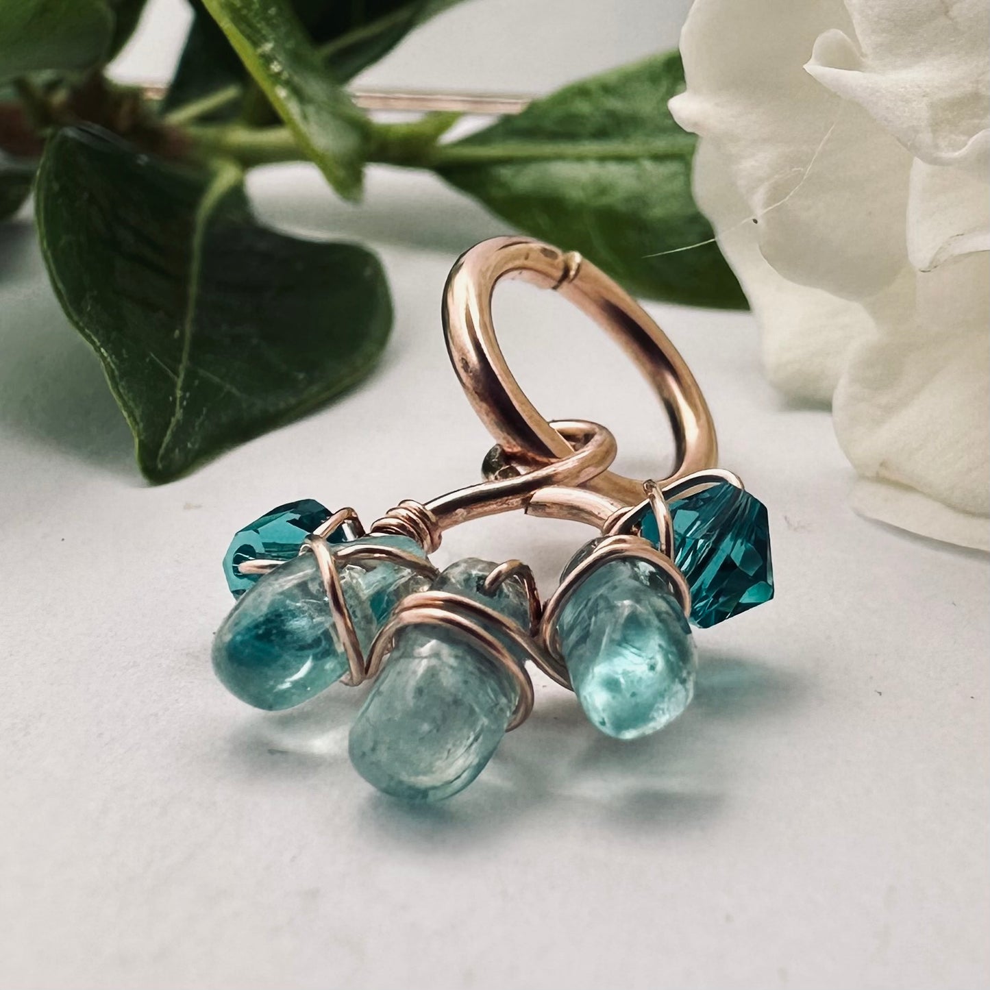 Healing Crystal Apatite Dangle Cartilage Hoop - 14ga 16ga