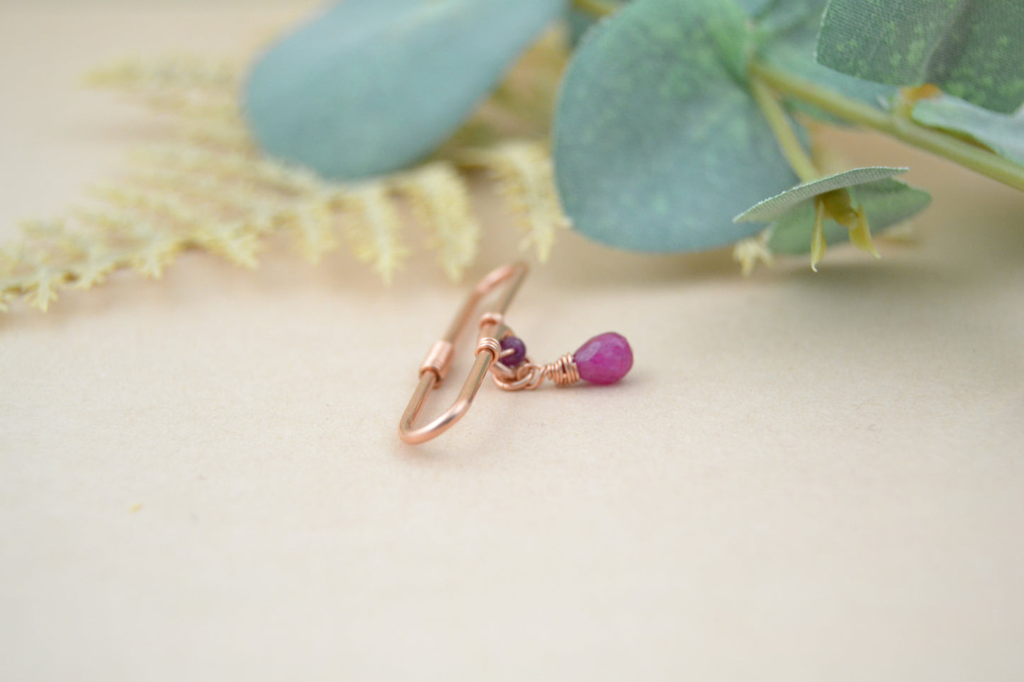 14ga Grecian Gemstone Teardrop 14k Rose Gold Pierced Industrial Ear Bar