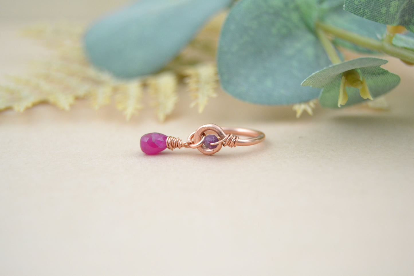 Grecian Gemstone Briolette Dangle Cartilage Hoop - Rose Gold Fill