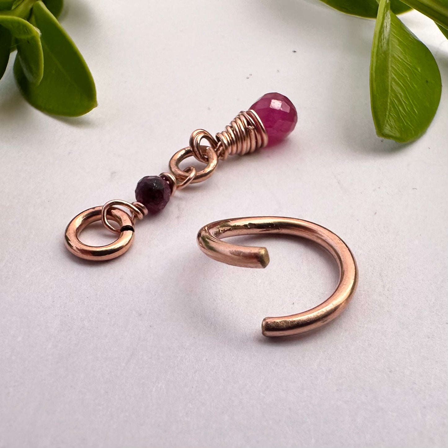 Grecian Briolette Removable Long Dangle Cartilage Hoop - 14ga 16ga Rose Gold Fill