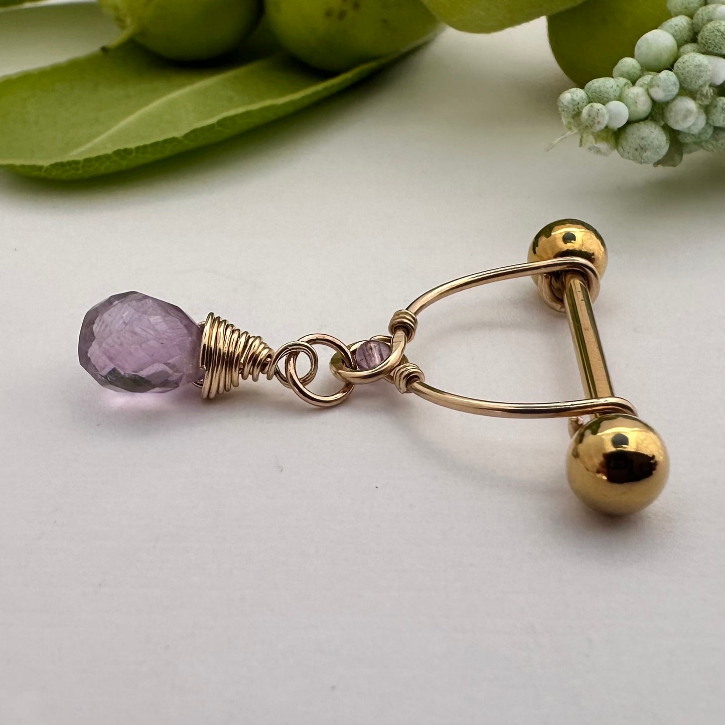 Grecian Amethyst Briolette Dangle Nipple Ring Barbell