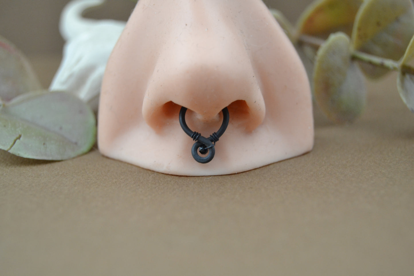 Grecian Loop Gemstone Septum Ring - Black Niobium