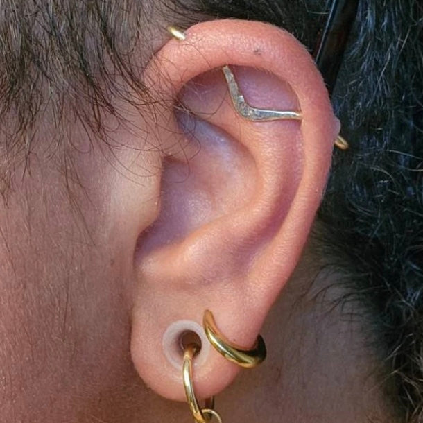 V Textured Pierced Industrial Ear Bar - 14ga