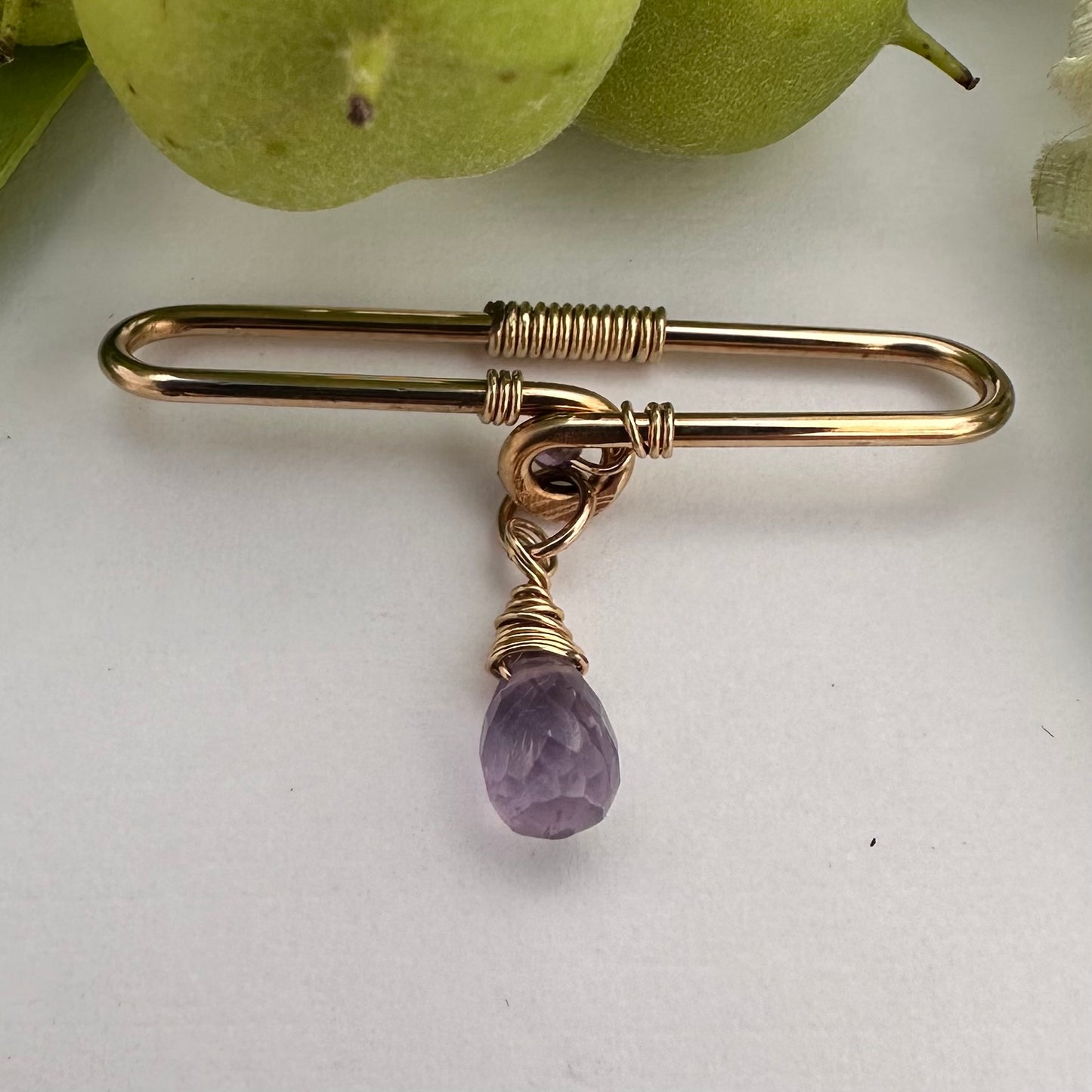 Grecian Amethyst Gemstone Dangle Pierced Industrial Ear Bar