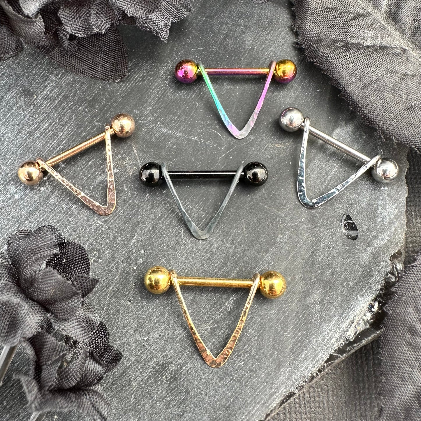 Chic V Textured Nipple Ring 316L Stainless Steel - 1pc