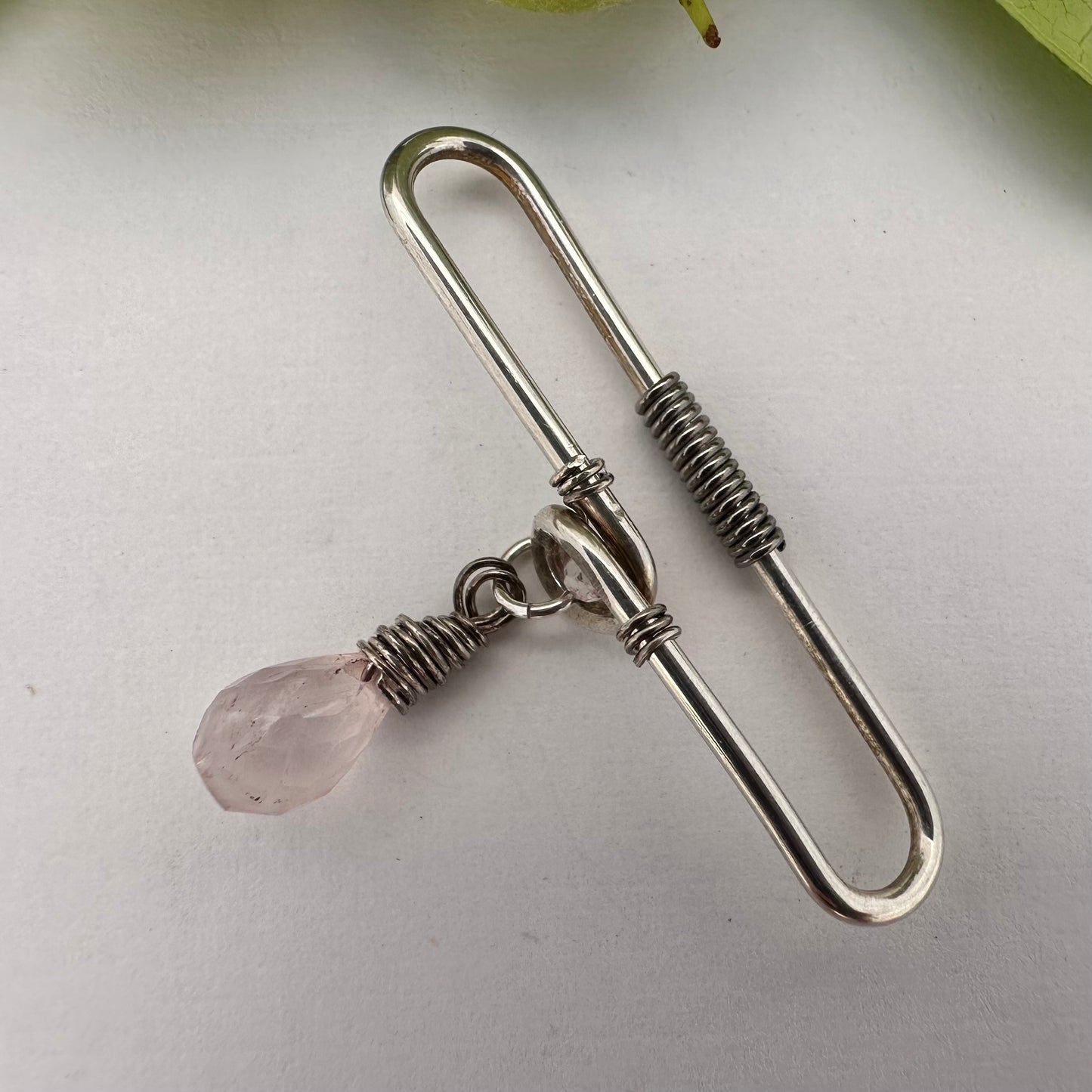 Grecian Rose Quartz Gemstone Dangle Pierced Industrial Ear Bar